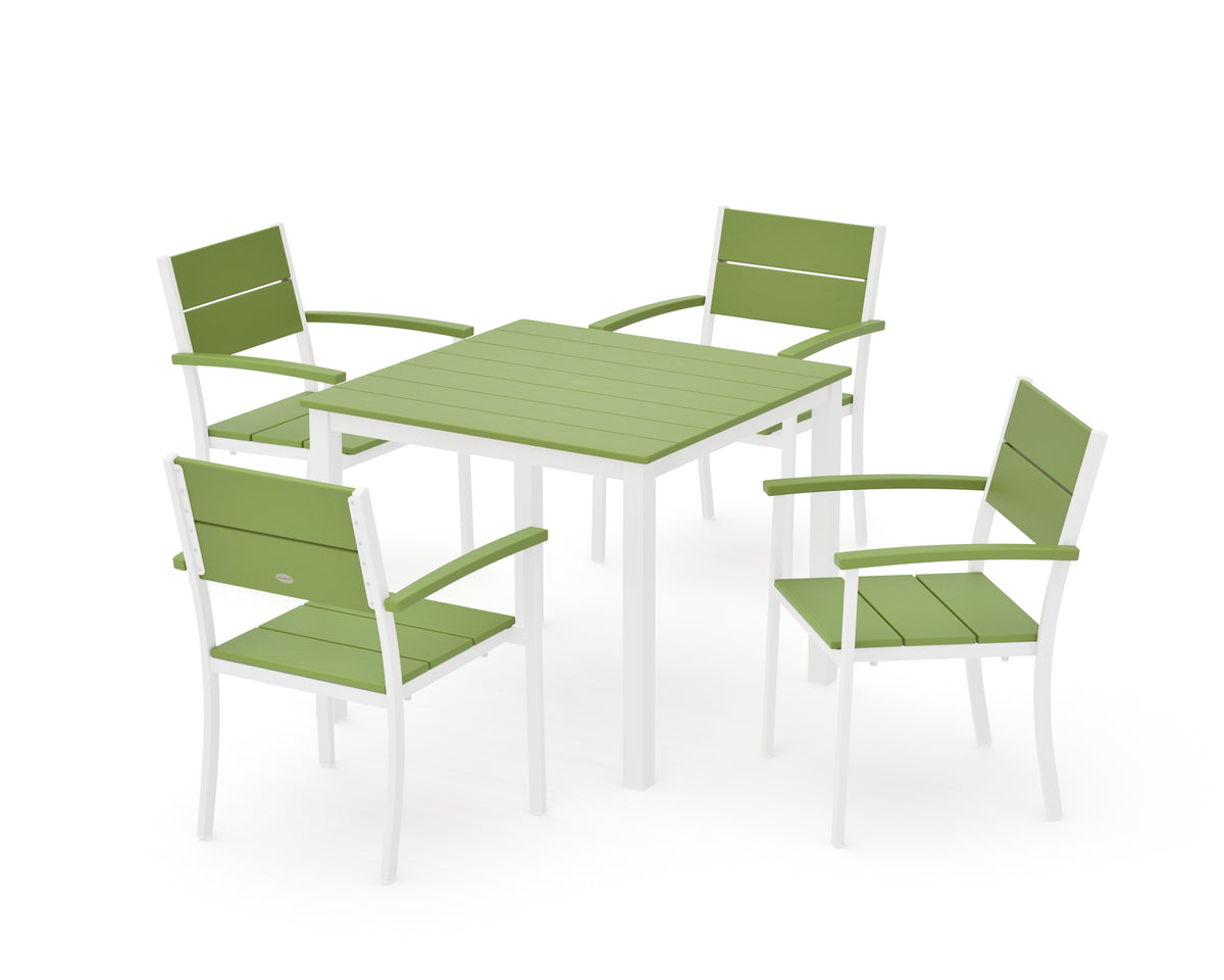 POLYWOOD Main Street 5-Piece Dining Set with Main Street 36" x 36" Dining Table in White / Lime