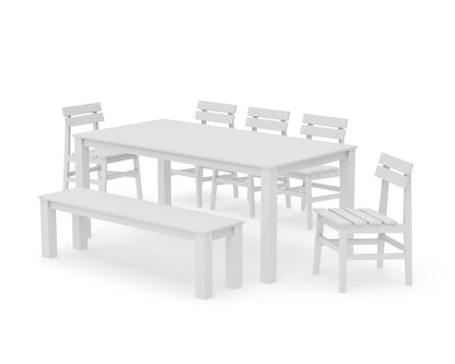 POLYWOOD Modern Studio Plaza Chair 7-Piece Parsons Dining Set with Bench in Vintage White