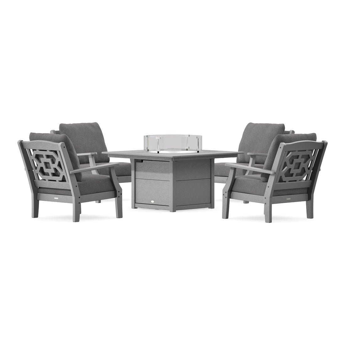 POLYWOOD Chinoiserie 5-Piece Deep Seating Set with Fire Pit Table in Slate Grey
