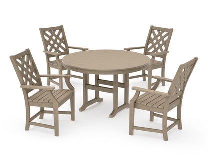 POLYWOOD Wovendale 5-Piece Round Farmhouse Dining Set in Vintage Sahara