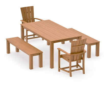 POLYWOOD Quattro 5-Piece Parsons Dining Set with Benches in Natural