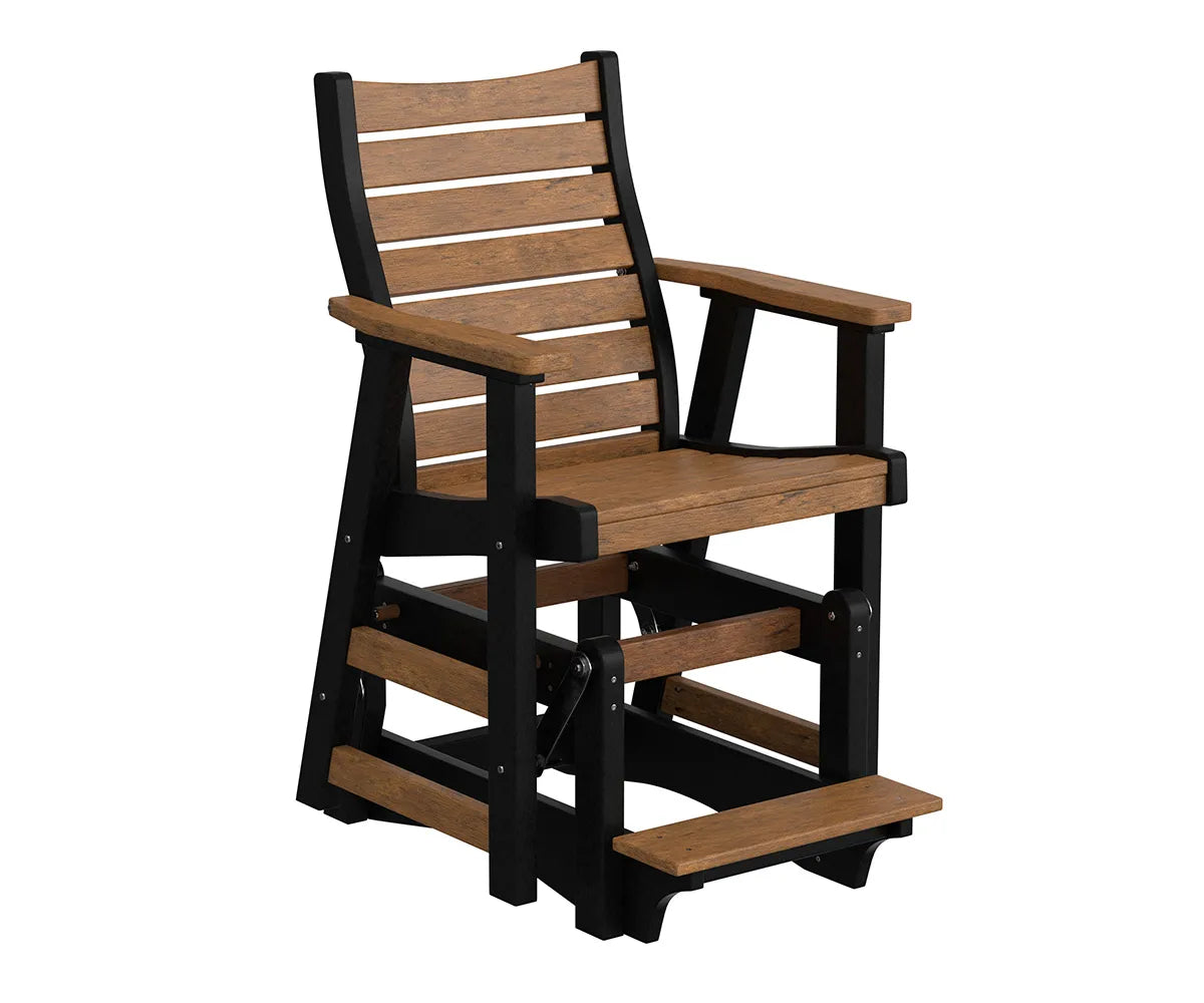 Berlin Gardens Bristol Single Counter Glider, cedar seat and back with a black frame and footrest
