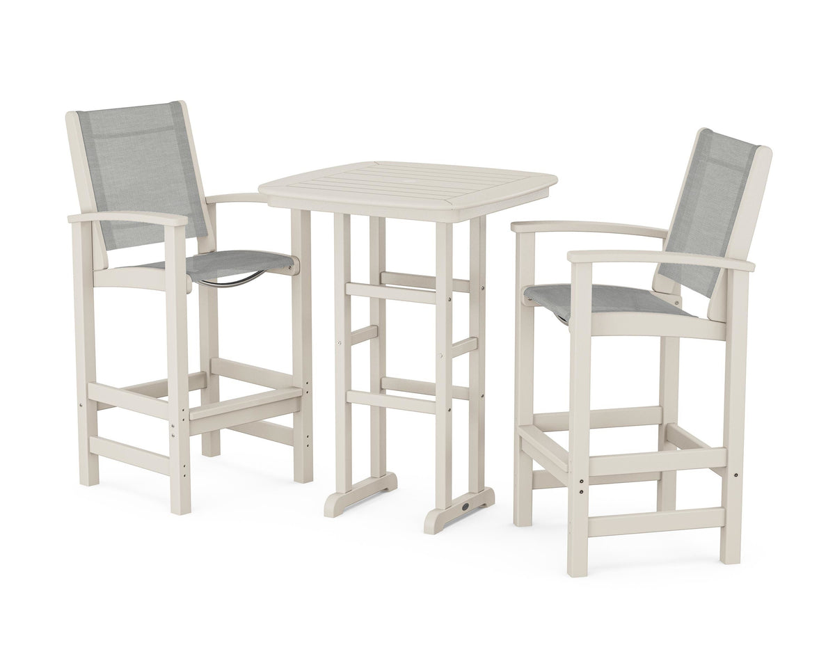 POLYWOOD Coastal 3-Piece Bar Set in Sand / Metallic