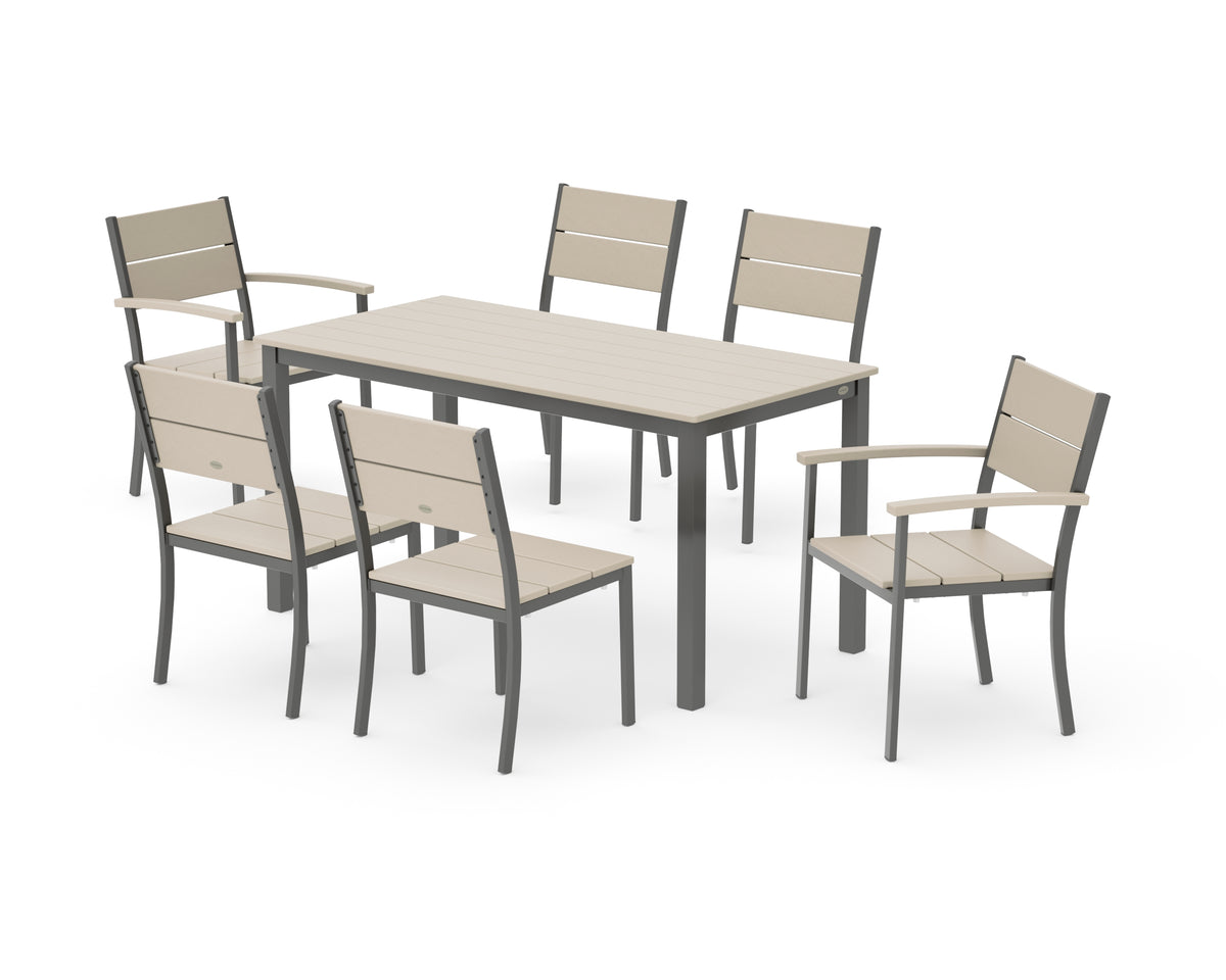 POLYWOOD Main Street 7-Piece Dining Set with Main Street 30 x 60 Dining Table in Charcoal / Sand