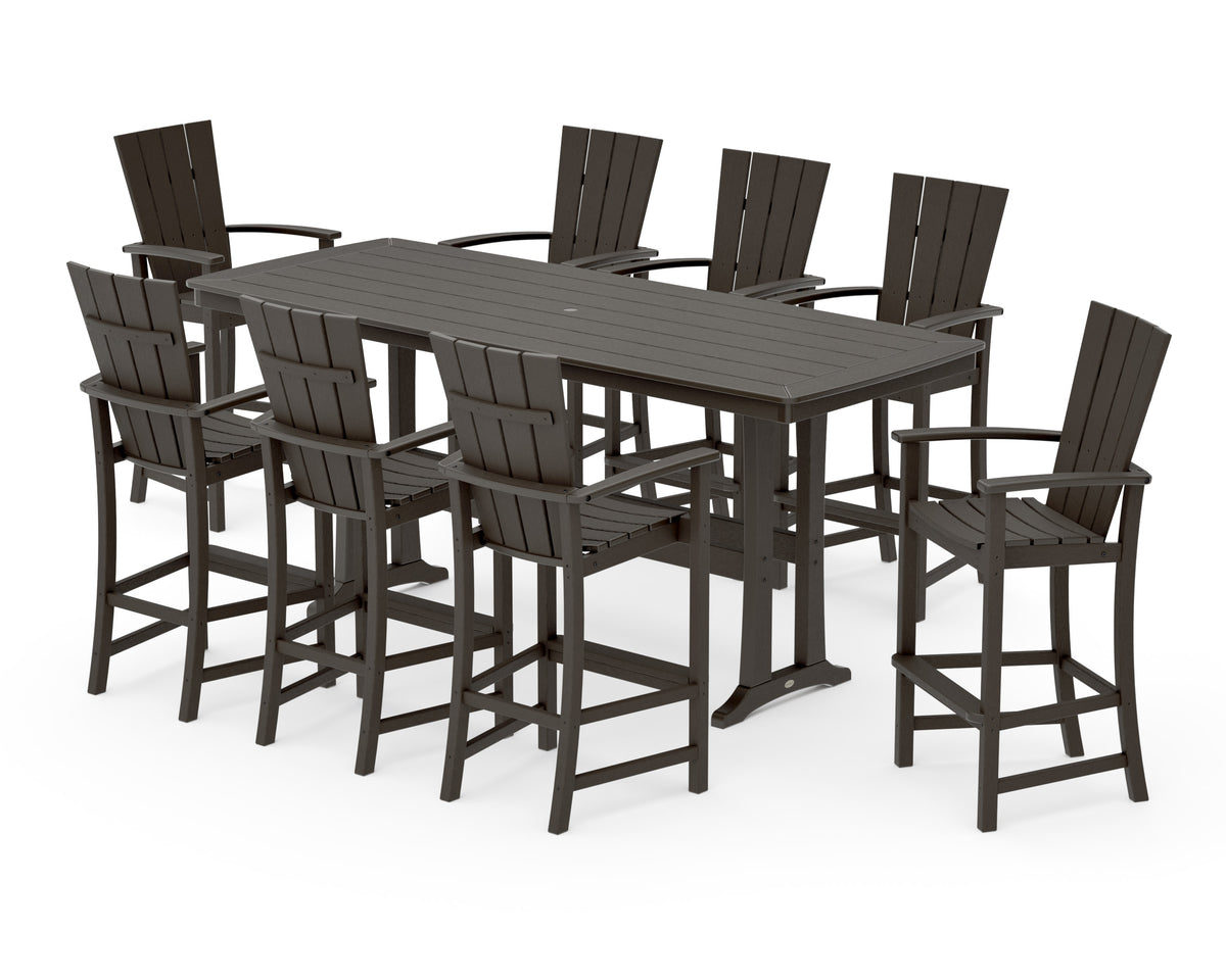 POLYWOOD Quattro Adirondack 9-Piece Bar Set with Trestle Legs in Vintage Coffee