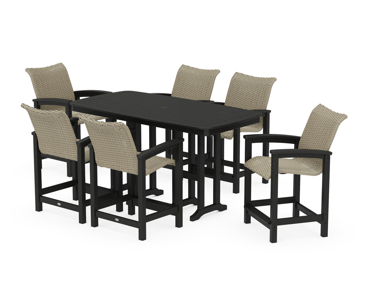 POLYWOOD Coastal Woven Arm Chair 7-Piece Counter Set in Black / Dune Grass