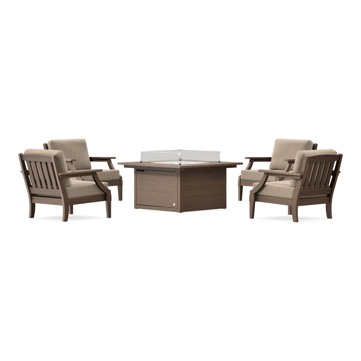 POLYWOOD PW Designer Series Estate 5-Piece Lounge Fire Table Set in Kona / Spiced Burlap