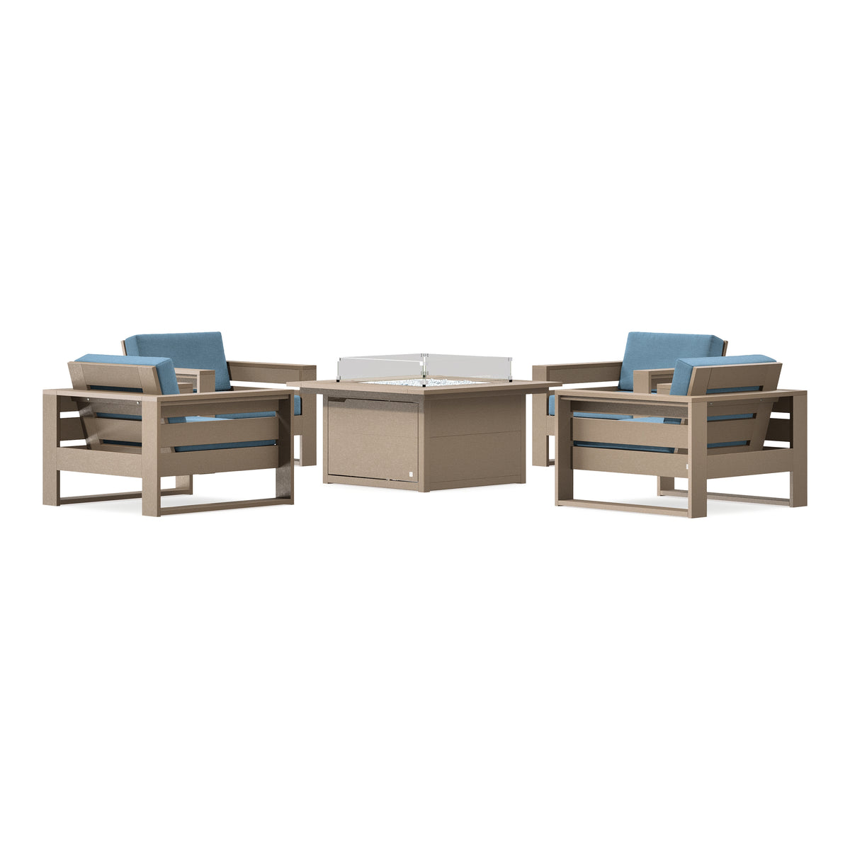 POLYWOOD PW Designer Series Latitude 5-Piece Lounge Fire Table Set in Vintage Sahara / Sky Blue