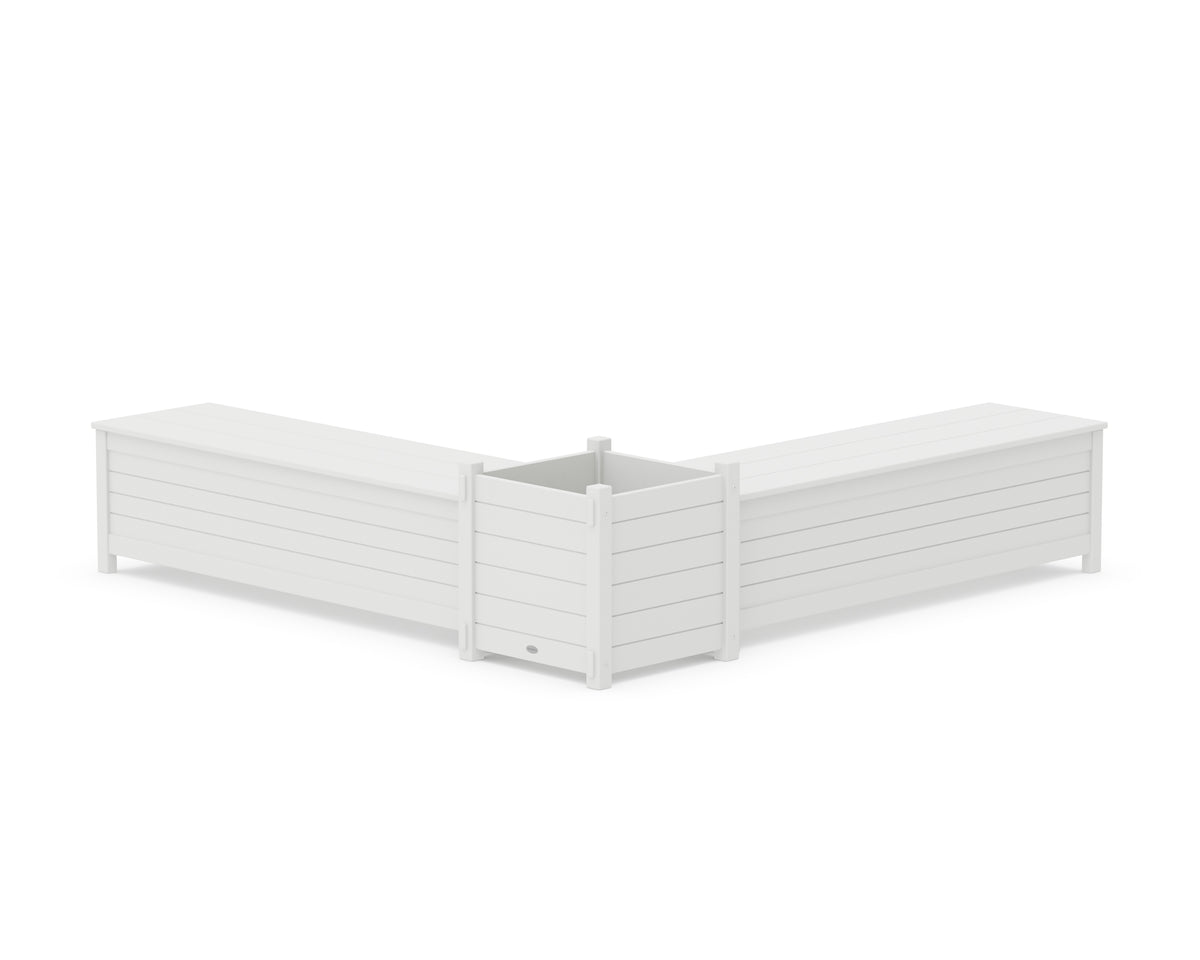 POLYWOOD 60" Nautical L-Shaped Planter Storage Bench Set - Large in White