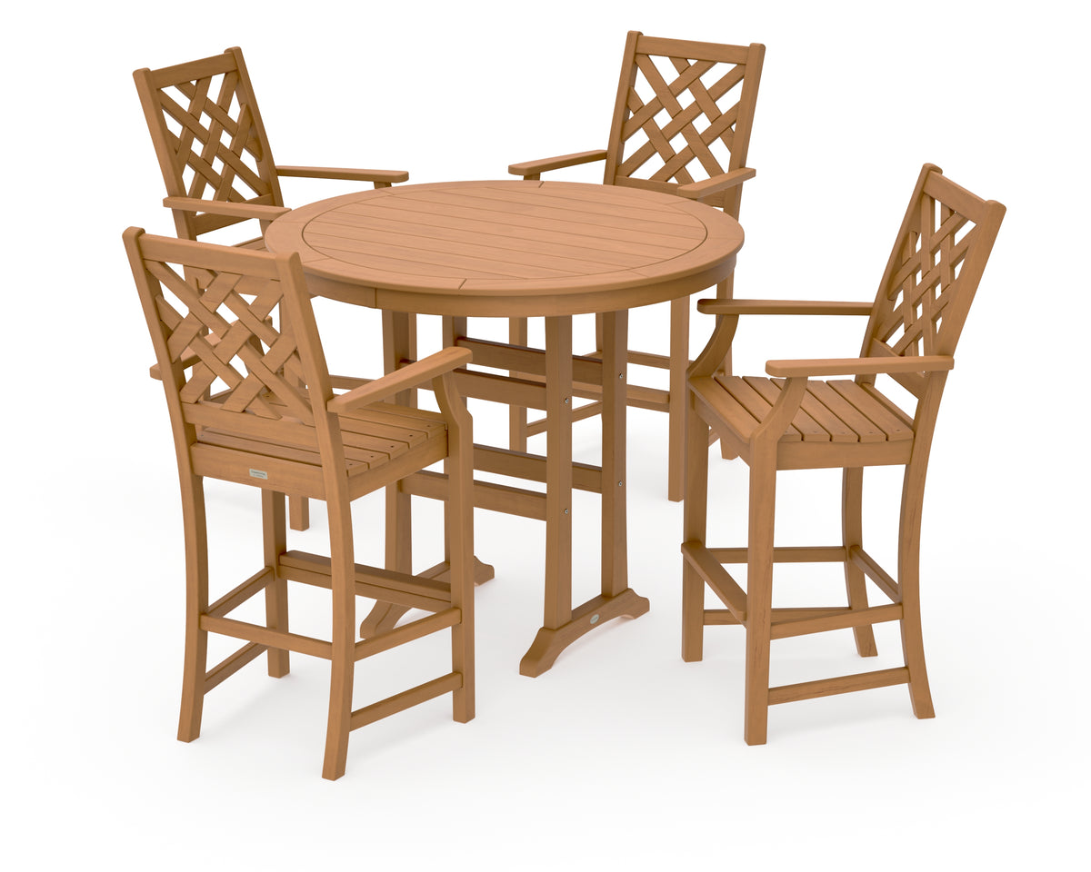POLYWOOD Country Living Wovendale 5-Piece Round Bar Set in Natural