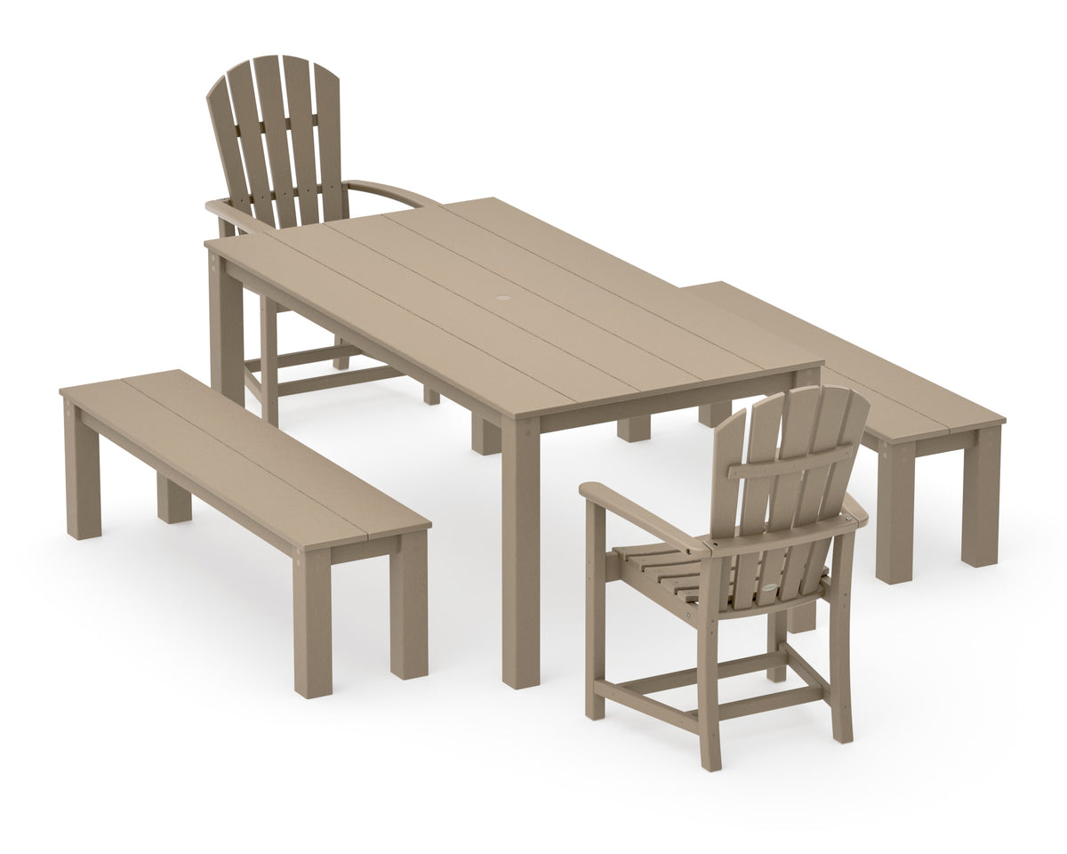 POLYWOOD Palm Coast 5-Piece Parsons Dining Set with Benches in Vintage Sahara