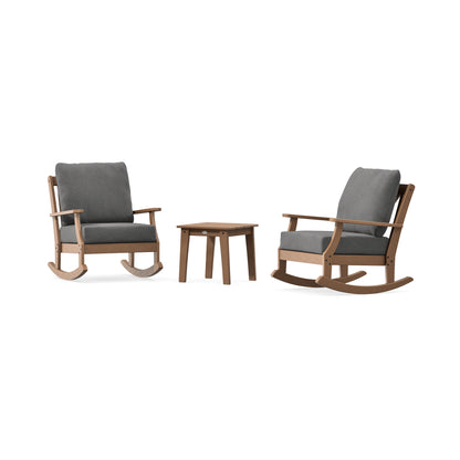 POLYWOOD Braxton 3-Piece Deep Seating Rocker Set in Teak