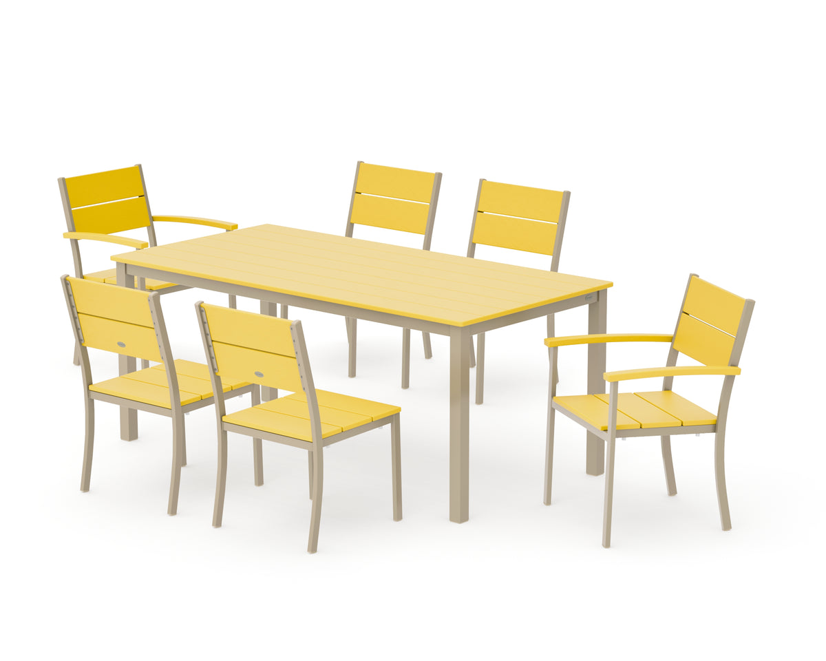 POLYWOOD Main Street 7-Piece Dining Set with Main Street 36" x 72" Dining Table in Sand / Lemon