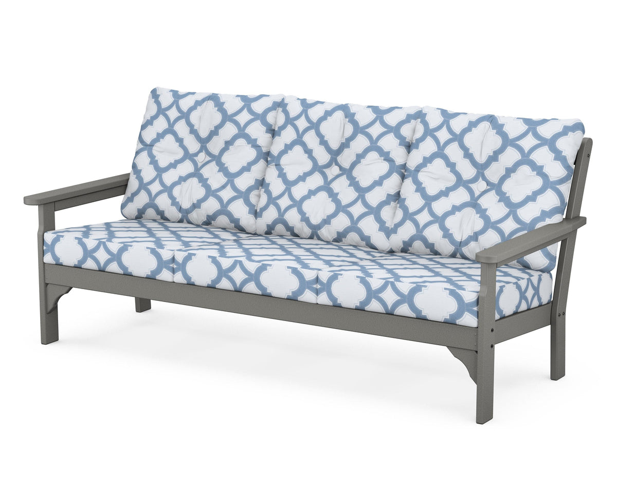 POLYWOOD Vineyard Deep Seating Sofa in Slate Grey / Trellis Sky Blue