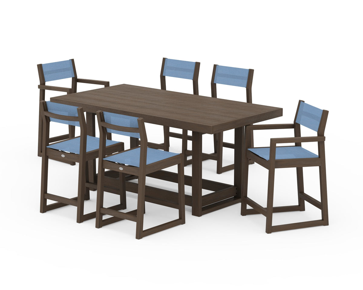 POLYWOOD EDGE Sling 7-Piece Counter Table Set in Kona / Poolside