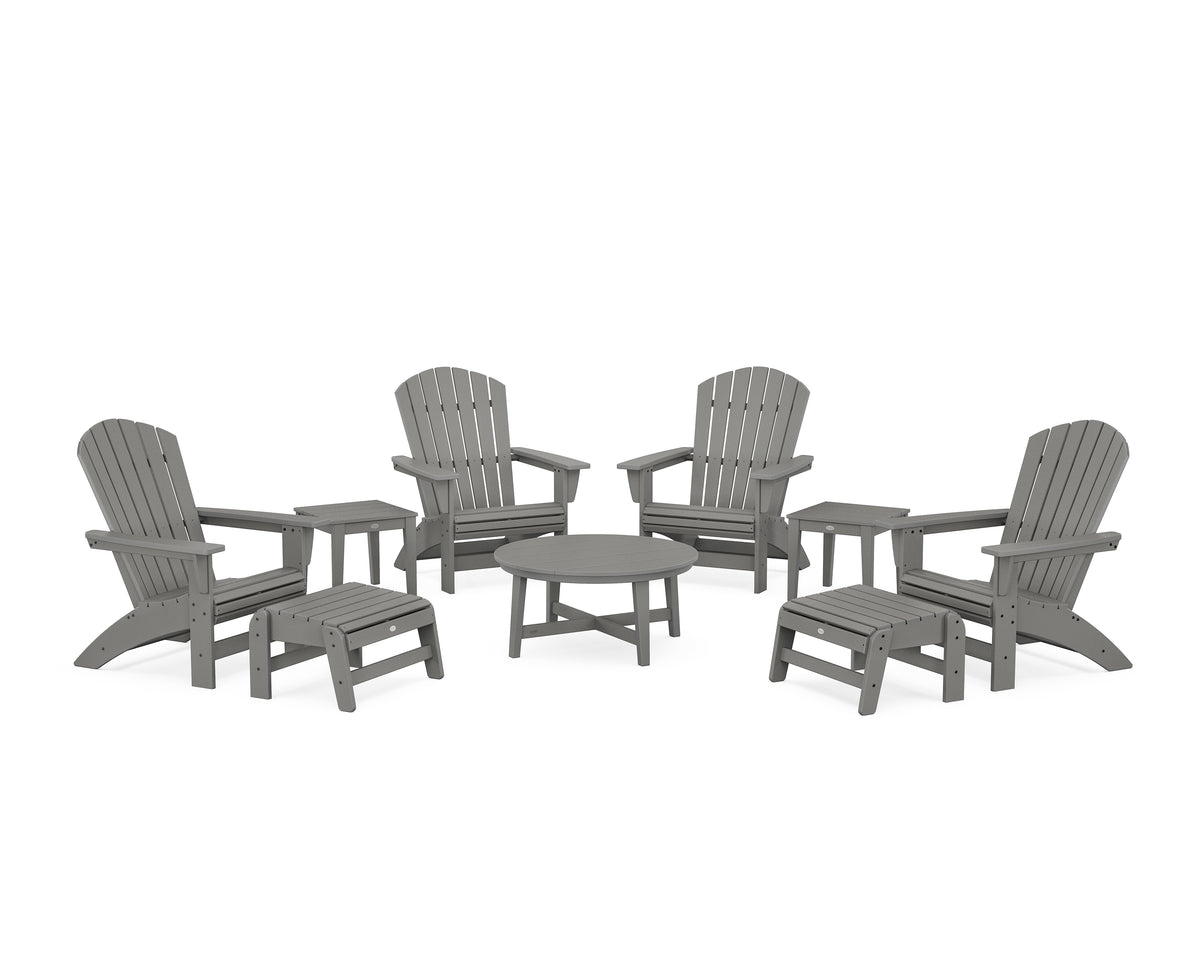 POLYWOOD Nautical Grand Adirondack 9-Piece Conversation Set in Slate Grey