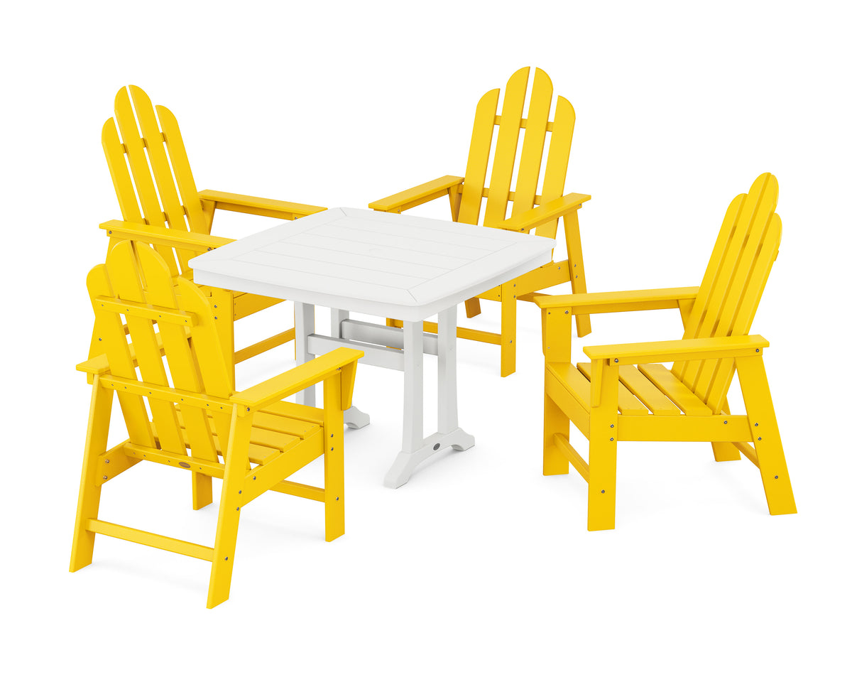 POLYWOOD Long Island 5-Piece Dining Set with Trestle Legs - 37" Table in Lemon / White