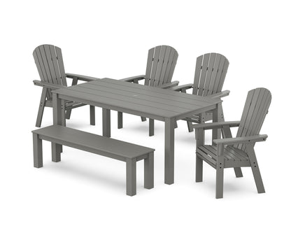 POLYWOOD Nautical Curveback Adirondack 6-Piece Parsons Dining Set with Bench in Slate Grey
