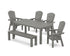 POLYWOOD Nautical Curveback Adirondack 6-Piece Parsons Dining Set with Bench in Slate Grey