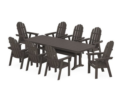 POLYWOOD Vineyard Curveback Adirondack 9-Piece Dining Set with Trestle Legs in Vintage Coffee