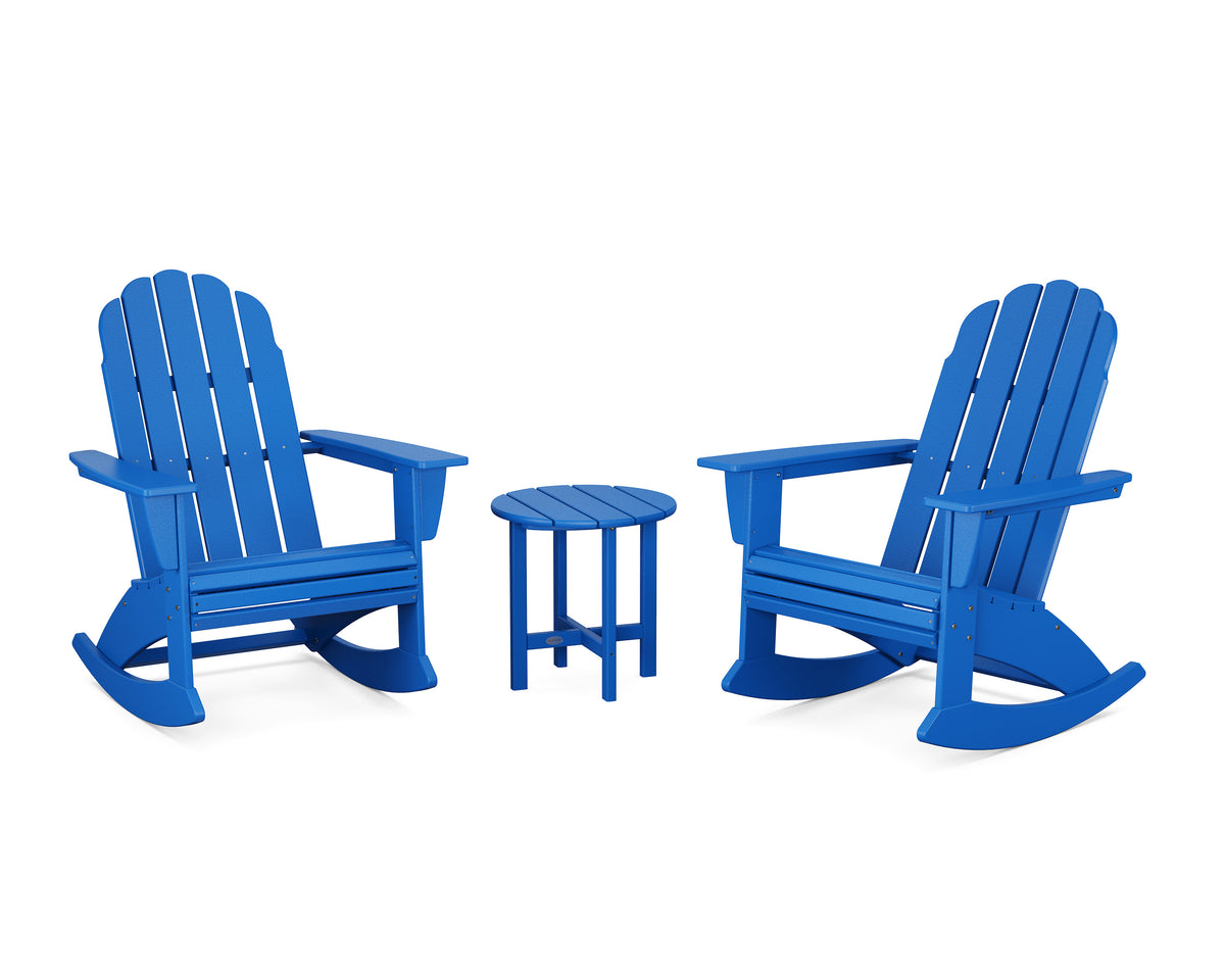 POLYWOOD Vineyard Curveback 3-Piece Adirondack Rocking Chair Set in Pacific Blue