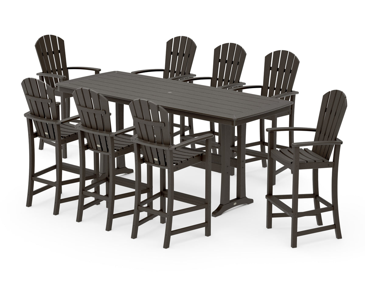 POLYWOOD Palm Coast 9-Piece Bar Set with Trestle Legs in Vintage Coffee