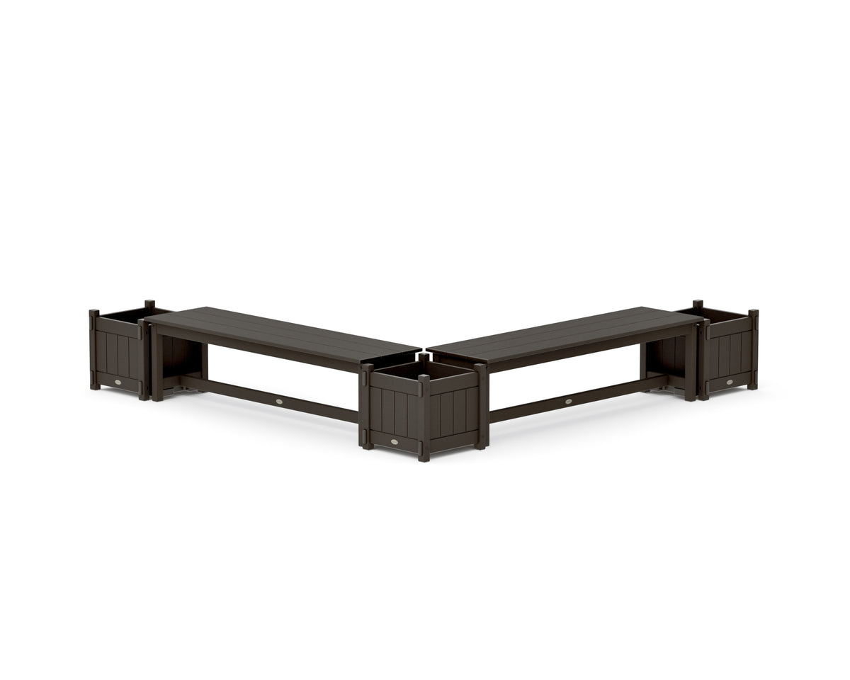 POLYWOOD 60" Vineyard L-Shaped Planter Bench Corner Set in Vintage Coffee
