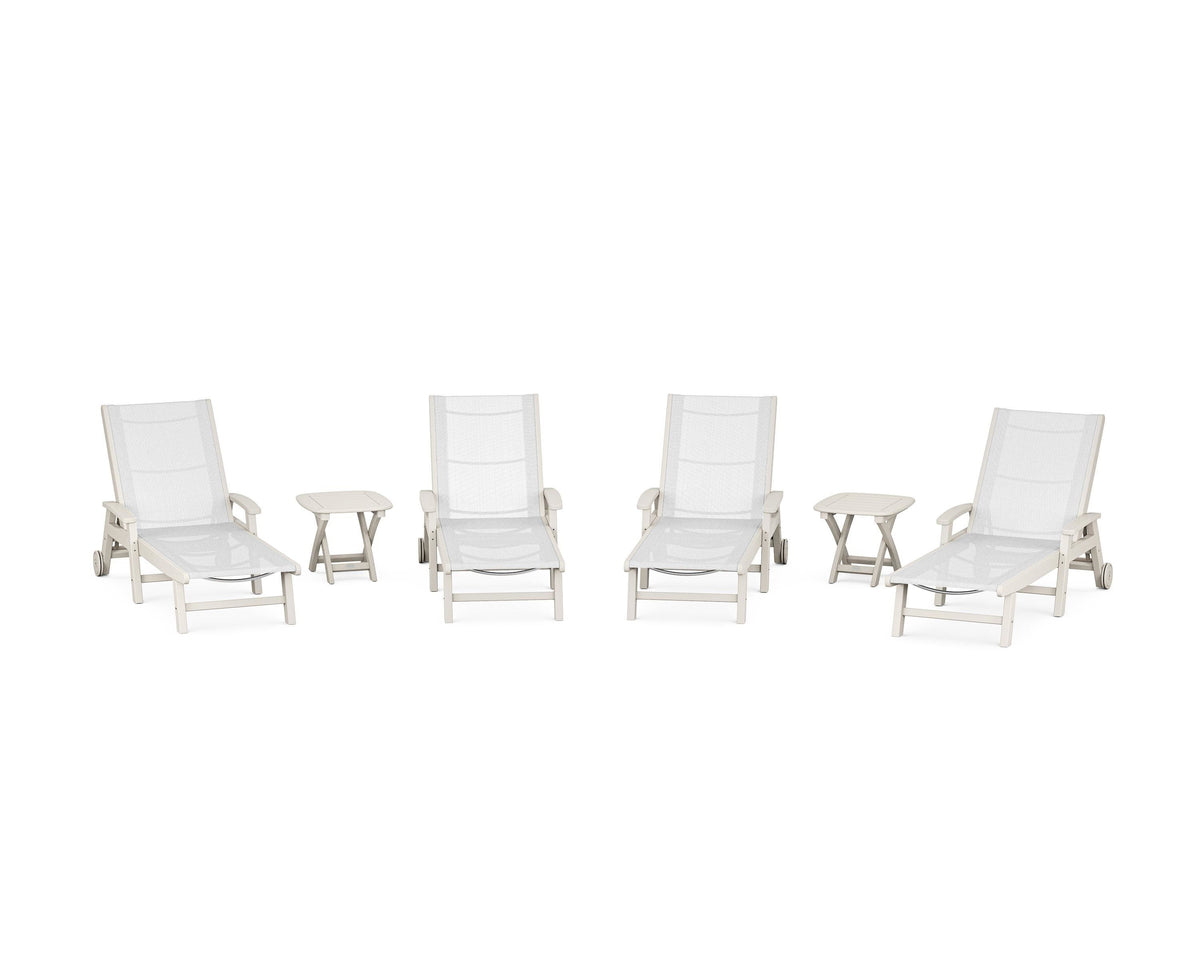 POLYWOOD Coastal Chaise 6-Piece Set with Wheels in Sand / White