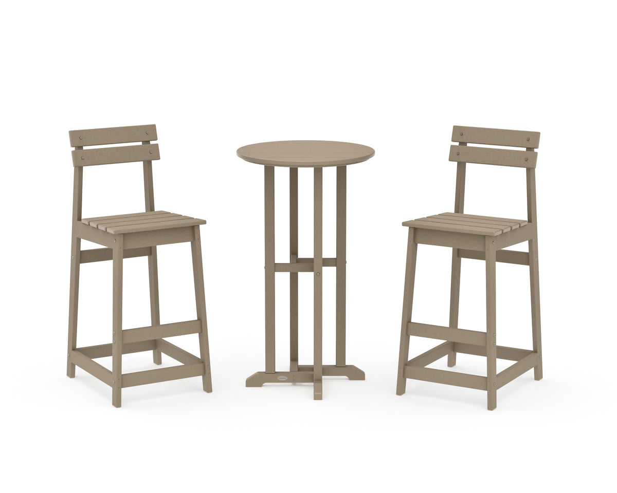 POLYWOOD Modern Studio Plaza Bar Chair 3-Piece Bistro Set in Vintage Sahara