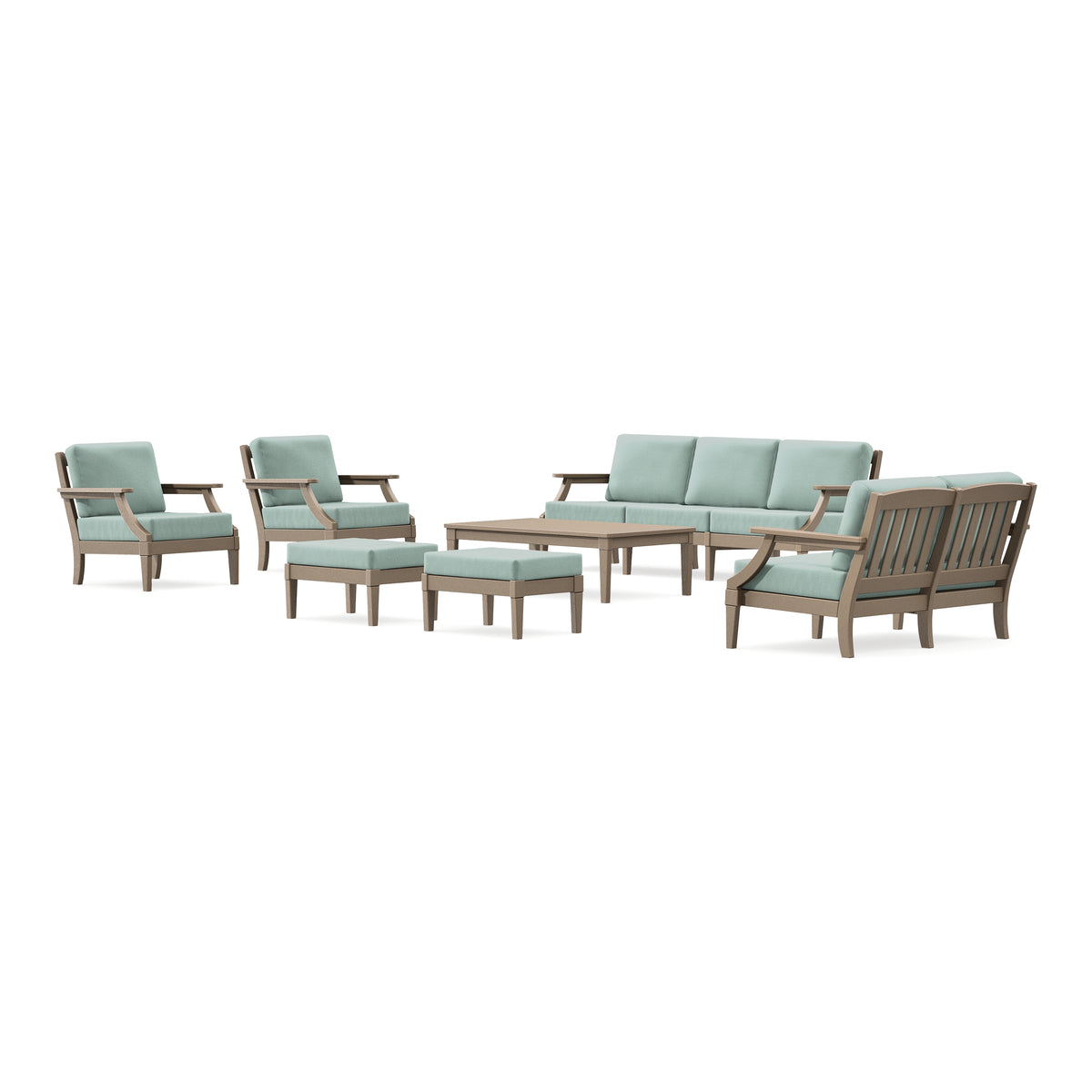 POLYWOOD PW Designer Series Estate 7-Piece Lounge Sofa Set in Vintage Sahara / Spa