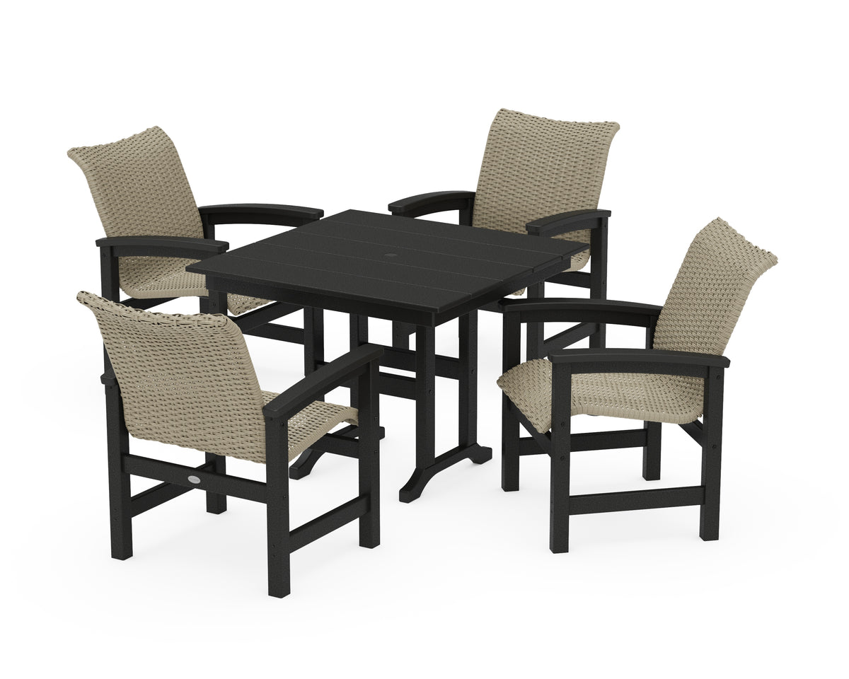 POLYWOOD Coastal Woven 5-Piece Farmhouse Dining Set in Black / Dune Grass