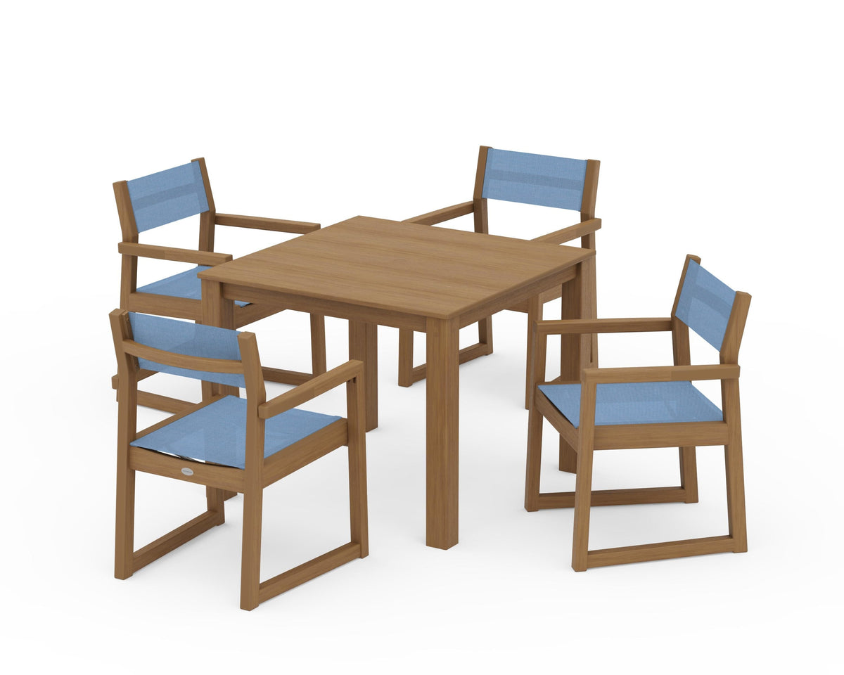 POLYWOOD EDGE Sling Arm Chair 5-Piece Parsons Dining Set in Natural / Poolside