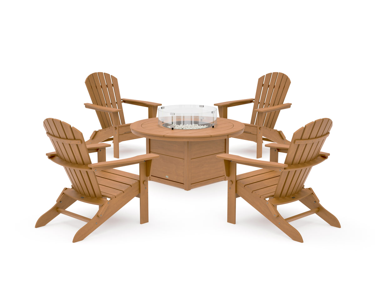 POLYWOOD South Beach 5-Piece Folding Adirondack Fire Chat Set in Natural