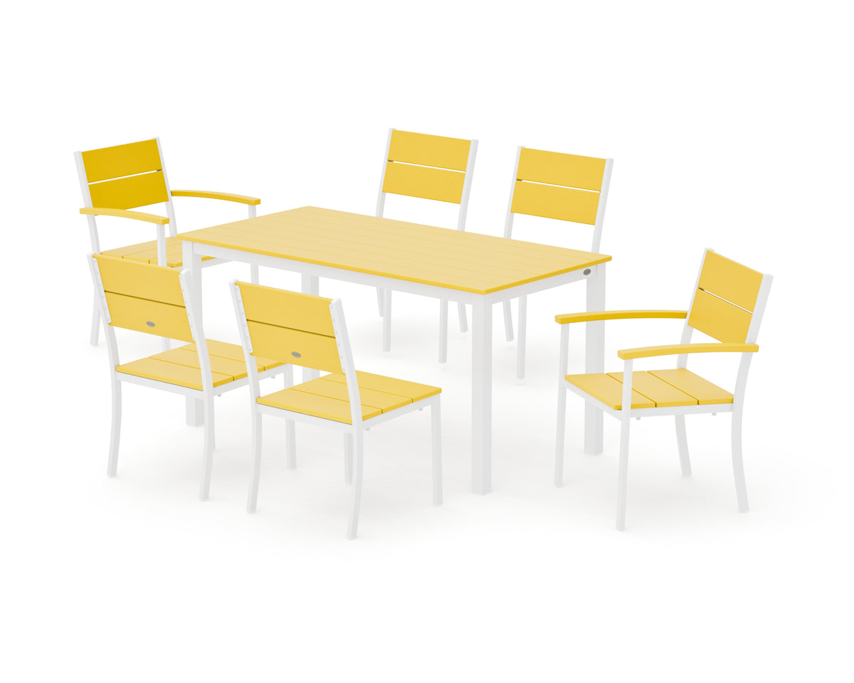 POLYWOOD Main Street 7-Piece Dining Set with Main Street 30 x 60 Dining Table in White / Lemon