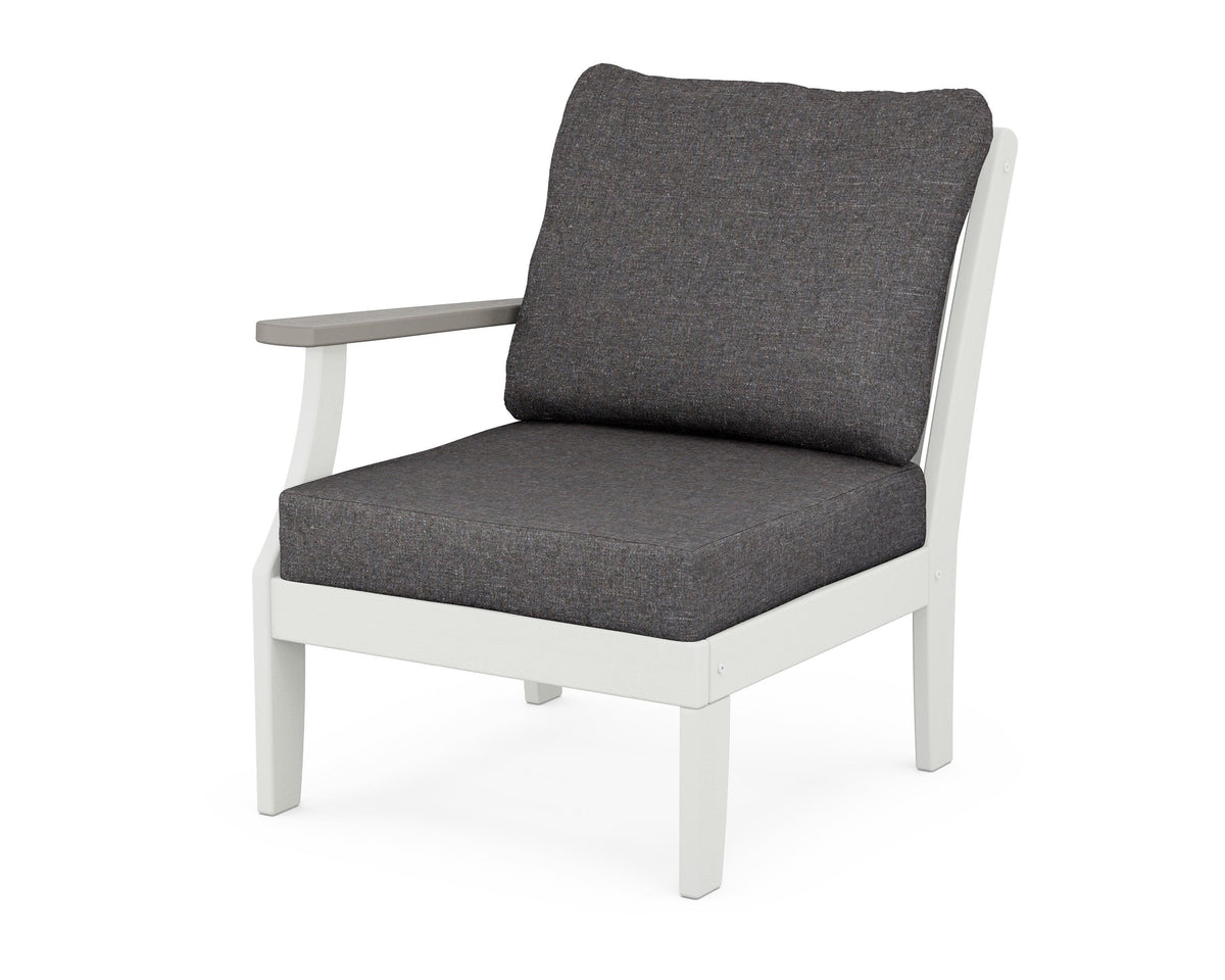 POLYWOOD Braxton Modular Left Arm Chair in White / Driftwood / Ash Charcoal