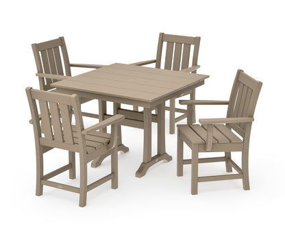 POLYWOOD Oxford 5-Piece Farmhouse Dining Set with Trestle Legs in Vintage Sahara