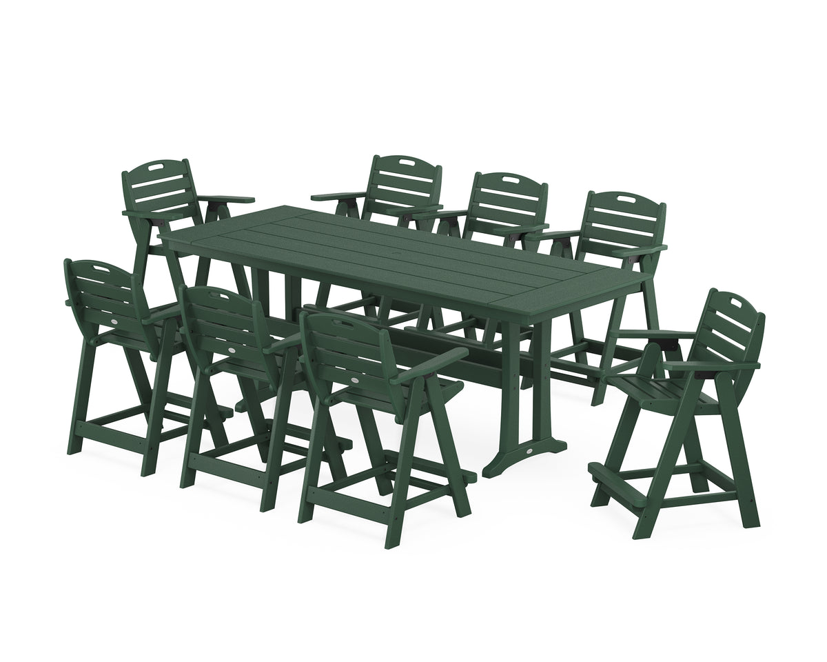 POLYWOOD Nautical 9-Piece Farmhouse Counter Set with Trestle Legs in Green