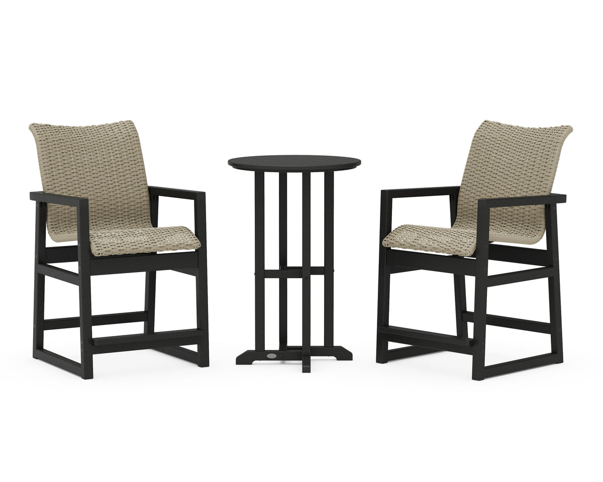 POLYWOOD EDGE Woven 3-Piece Farmhouse Counter Set in Black / Dune Grass