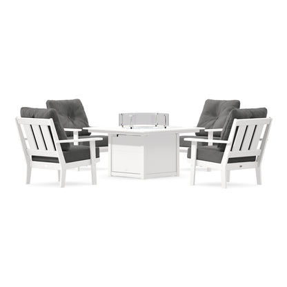 POLYWOOD Oxford 5-Piece Deep Seating Set with Fire Pit Table in White
