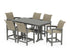 POLYWOOD Coastal Woven Arm Chair 7-Piece Farmhouse Counter Set with Trestle Legs in Slate Grey / Dune Grass
