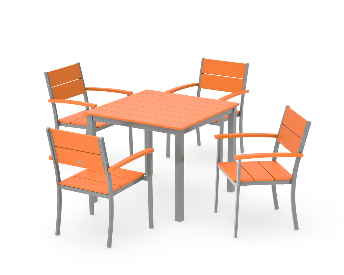 POLYWOOD Main Street 5-Piece Dining Set with Main Street 36" x 36" Dining Table in Silver / Tangerine