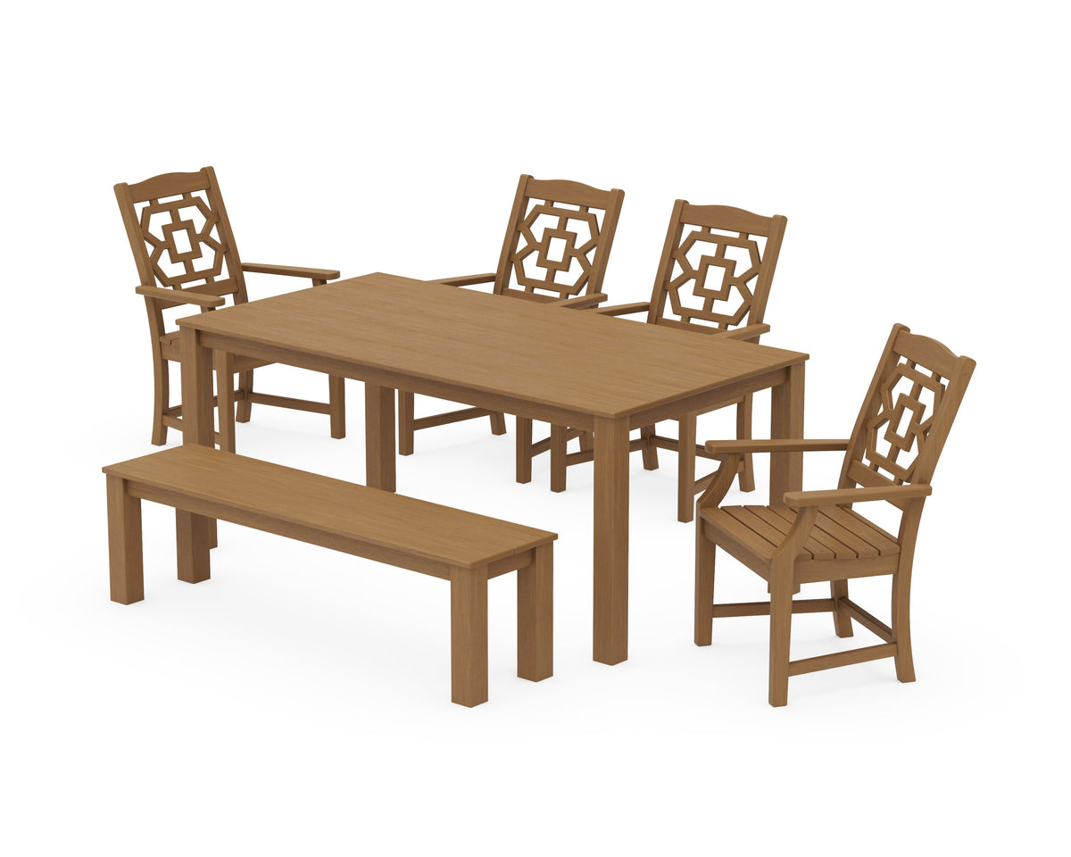 POLYWOOD Chinoiserie 6-Piece Parsons Dining Set with Bench in Natural