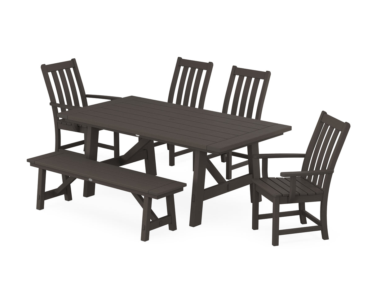 POLYWOOD Vineyard 6-Piece Rustic Farmhouse Dining Set with Bench in Vintage Coffee