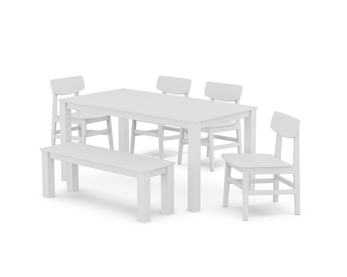 POLYWOOD Modern Studio Urban Chair 6-Piece Parsons Dining Set with Bench in White