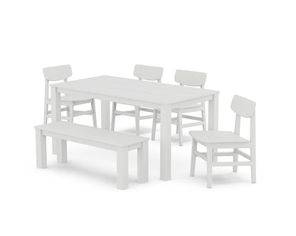 POLYWOOD Modern Studio Urban Chair 6-Piece Parsons Dining Set with Bench in White