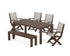 POLYWOOD Coastal Folding Chair 6-Piece Parsons Dining Set with Bench in Mahogany / Birch