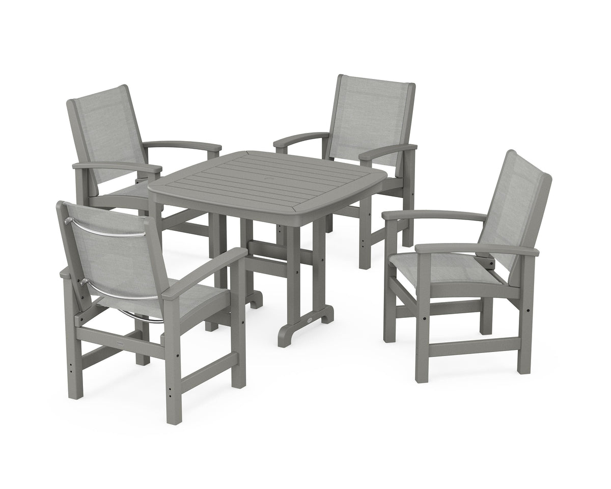 POLYWOOD Coastal 5-Piece Dining Set with Nautical 37" Dining Table in Slate Grey / Metallic