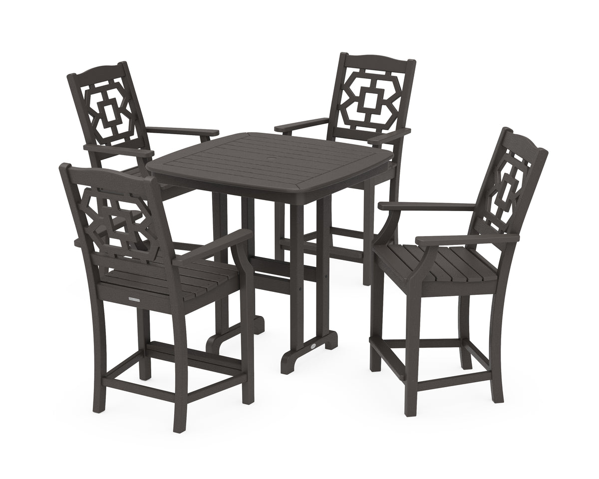 POLYWOOD Chinoiserie 5-Piece Counter Set in Vintage Coffee