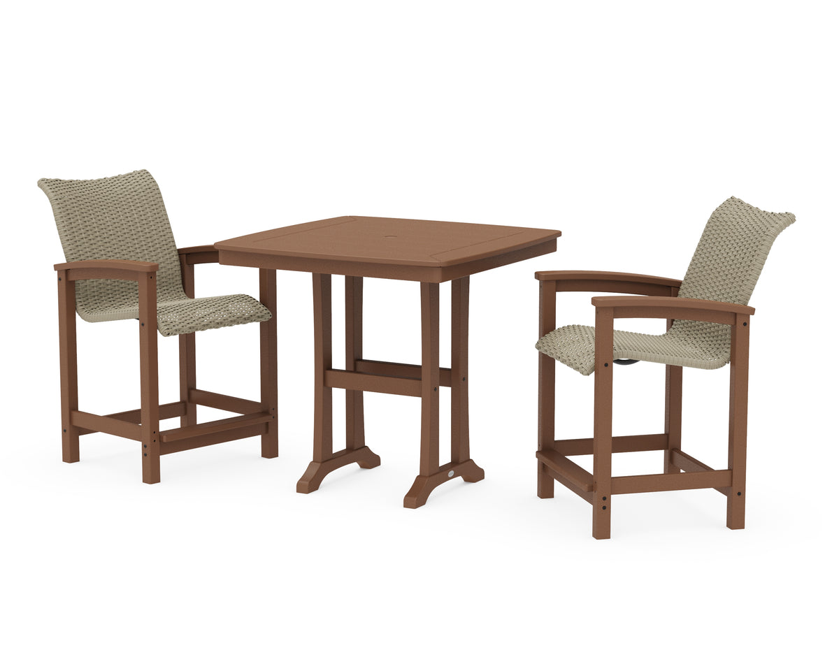 POLYWOOD Coastal Woven 3-Piece Counter Set with Trestle Legs in Teak / Dune Grass