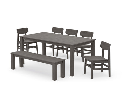 POLYWOOD Modern Studio Urban Chair 7-Piece Parsons Dining Set with Bench in Driftwood